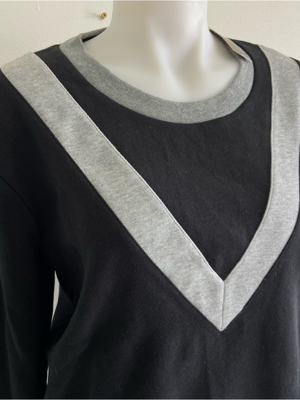 J. Crew Black Sweatshirt with Light Gray V-Neck Trim - Picture 2 of 6